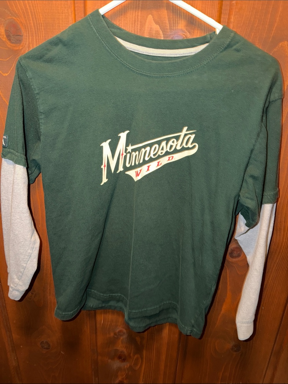Antigua Minnesota Wild Kids Layered Long Sleeve Tee - Dark Green & Light Gray